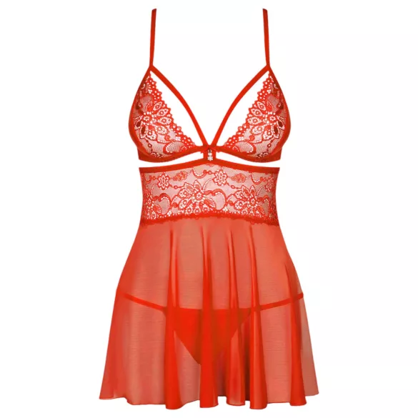 Obsessive - babydoll z koronki z stringami - czerwony