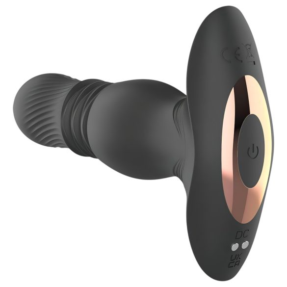 Aixiasia Roy - wibrator analny z funkcją pchającą - akumulator, pilot - czarny